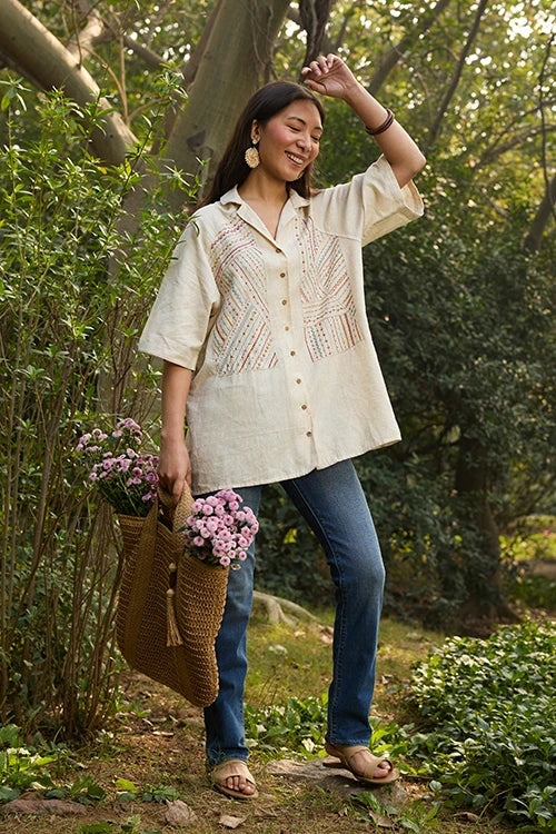 Okhai "Stitch Story" Hand Embroidered Pure Cotton Shirt