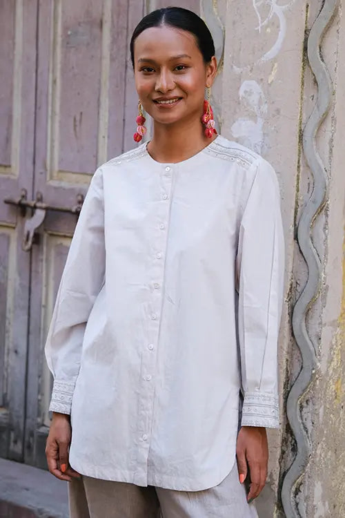 Okhai "Sutra" Hand-Embroidered Mirrorwork Pure Cotton Shirt