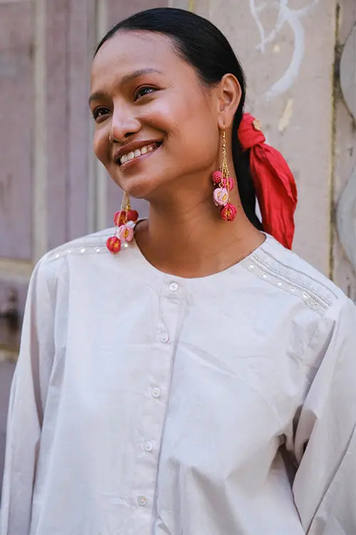 Okhai "Sutra" Hand-Embroidered Mirrorwork Pure Cotton Shirt