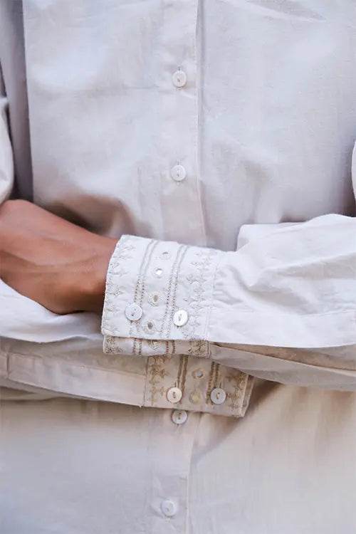 Okhai "Sutra" Hand-Embroidered Mirrorwork Pure Cotton Shirt