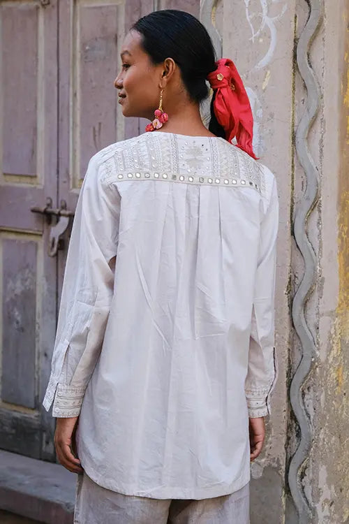 Okhai "Sutra" Hand-Embroidered Mirrorwork Pure Cotton Shirt