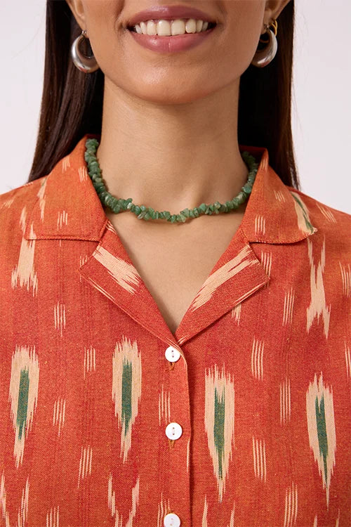 Okhai "Scallop" Pure Cotton Ikat Orange Top