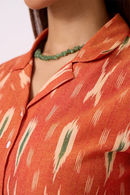 Okhai "Scallop" Pure Cotton Ikat Orange Top
