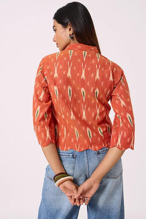 Okhai "Scallop" Pure Cotton Ikat Orange Top