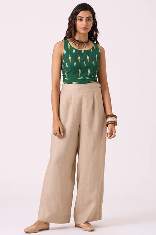 Okhai "Meadow" Pure Cotton Ikat Green Sleeveless Top