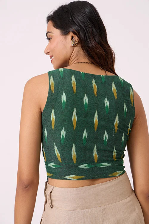 Okhai "Meadow" Pure Cotton Ikat Green Sleeveless Top