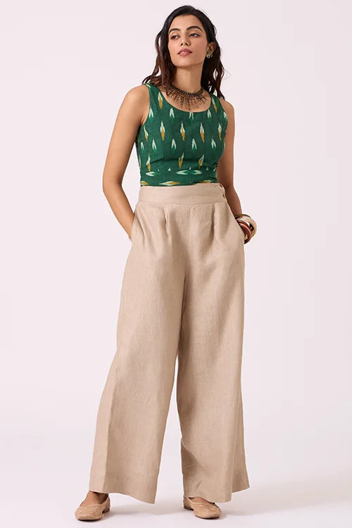 Okhai "Meadow" Pure Cotton Ikat Green Sleeveless Top