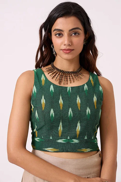 Okhai "Meadow" Pure Cotton Ikat Green Sleeveless Top