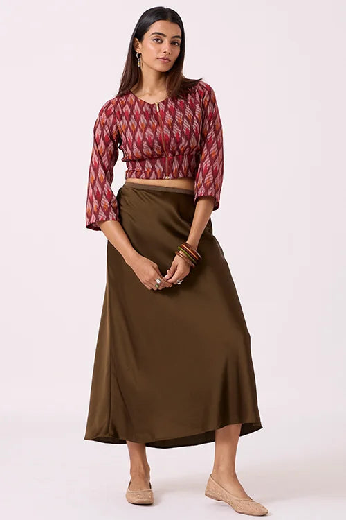 Okhai "Emberline" Pure Cotton Ikat Maroon Top