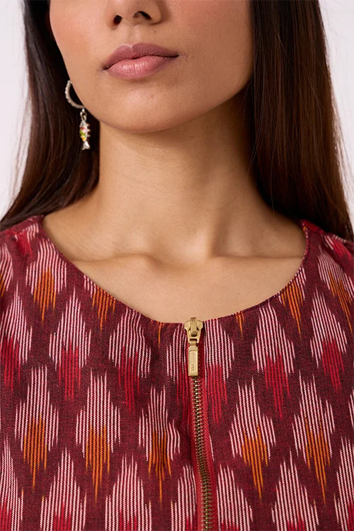 Okhai "Emberline" Pure Cotton Ikat Maroon Top