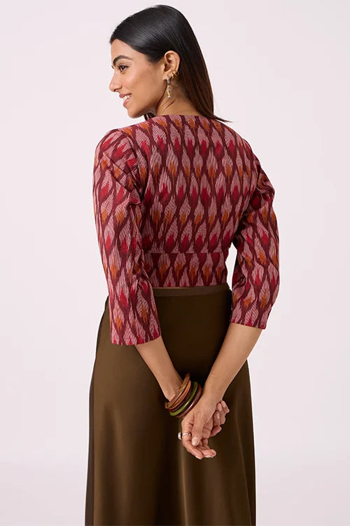 Okhai "Emberline" Pure Cotton Ikat Maroon Top
