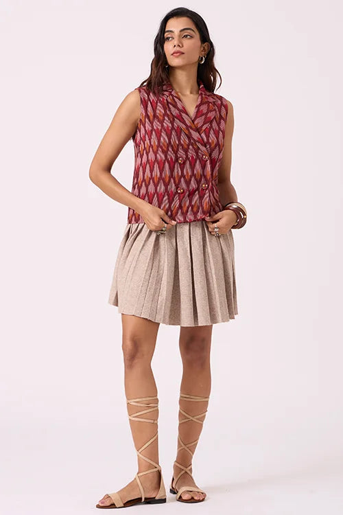 Okhai "Brickline" Pure Cotton Ikat Maroon Short Top