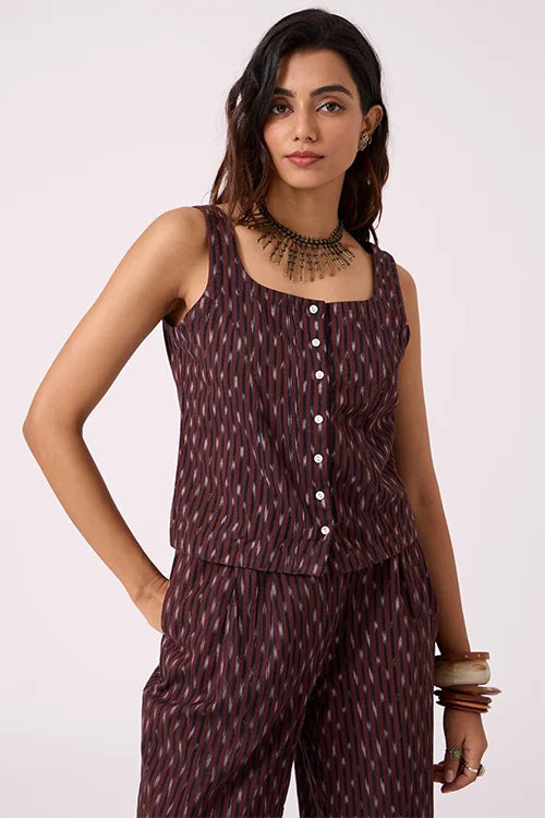 Okhai "Earthsong" Pure Cotton Ikat Short Top