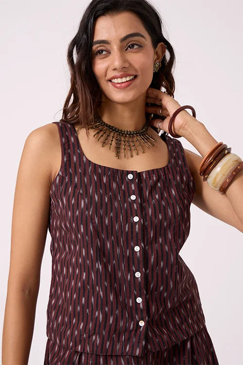 Okhai "Earthsong" Pure Cotton Ikat Short Top