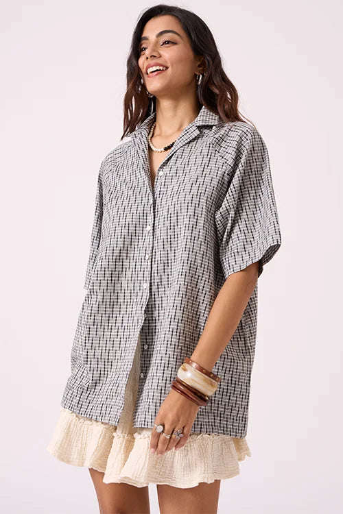 Okhai "Alchemist" Pure Cotton Ikat Grey Free-size Shirt