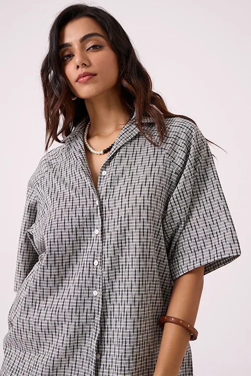 Okhai "Alchemist" Pure Cotton Ikat Grey Free-size Shirt