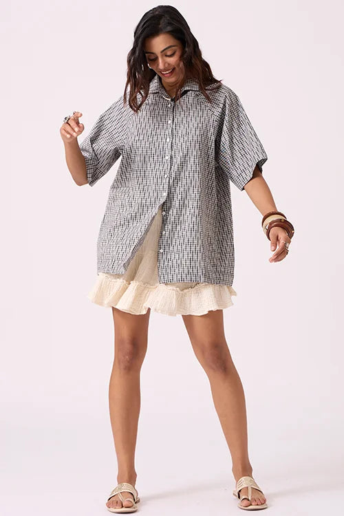 Okhai "Alchemist" Pure Cotton Ikat Grey Free-size Shirt