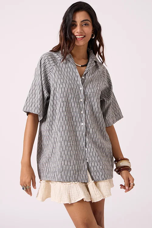 Okhai "Alchemist" Pure Cotton Ikat Grey Free-size Shirt