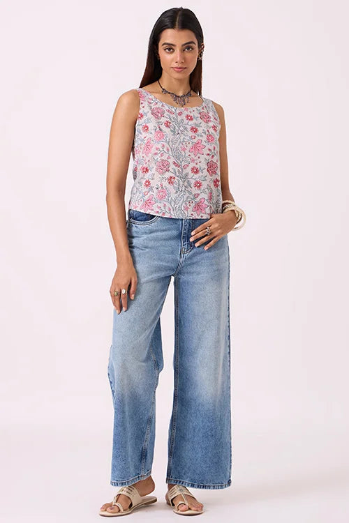 Okhai "Magnolia" Hand Block Printed Pure Cotton Top