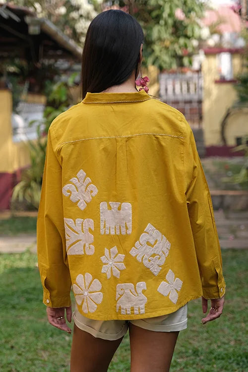 Okhai "Daylight" Hand Applique work Pure Cotton Mustard Shirt