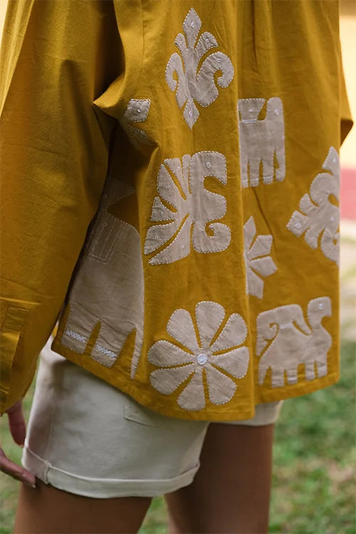 Okhai "Daylight" Hand Applique work Pure Cotton Mustard Shirt