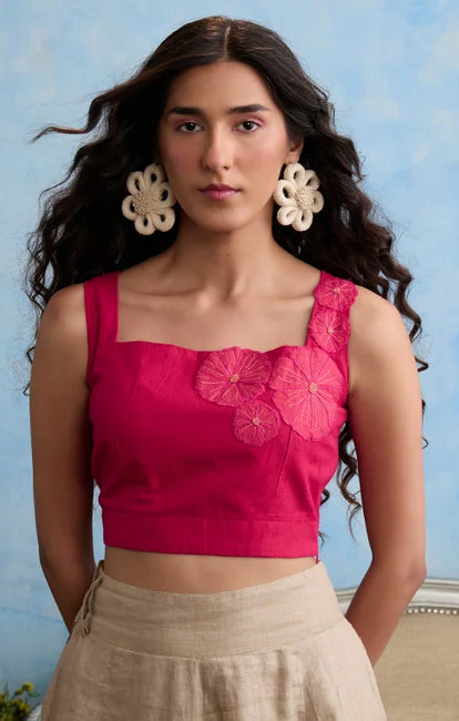 Okhai "Pink Lily" Hand Embroidered Cotton Handloom Top
