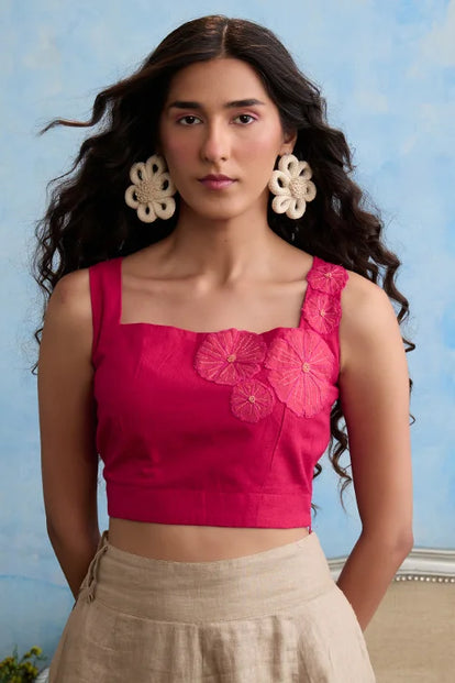 Okhai "Pink Lily" Hand Embroidered Cotton Handloom Top