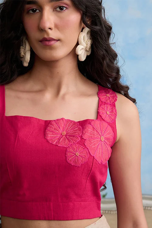 Okhai "Pink Lily" Hand Embroidered Cotton Handloom Top