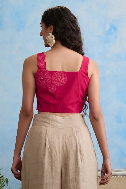 Okhai "Pink Lily" Hand Embroidered Cotton Handloom Top