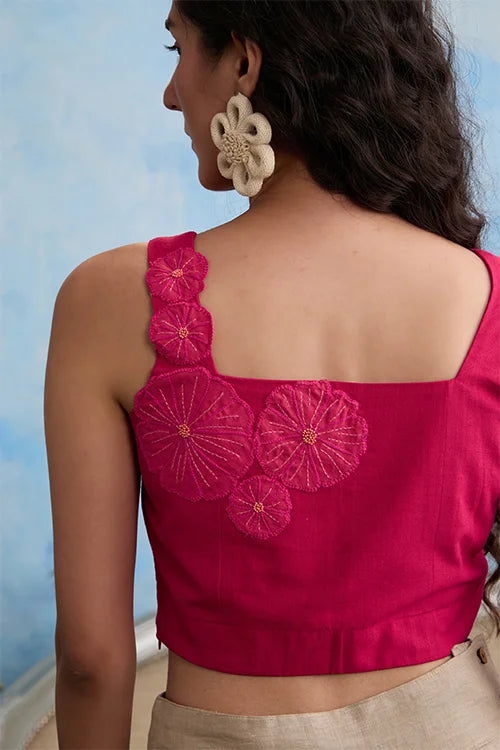 Okhai "Pink Lily" Hand Embroidered Cotton Handloom Top