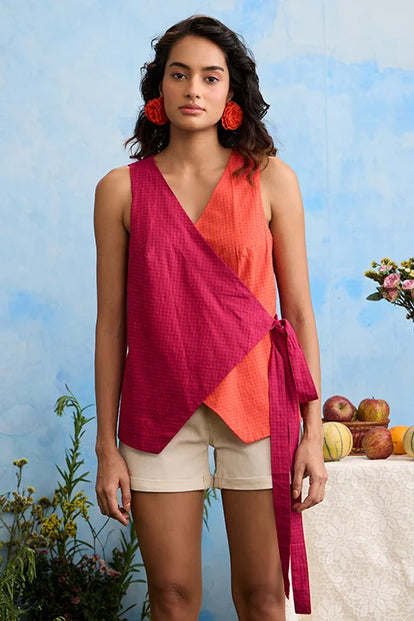 Okhai "Cowberry" Cotton Sleeveless Wrap Top
