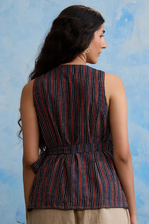 Okhai "Pinstripe" Cotton Ajrakh Sleeveless Wrap Top
