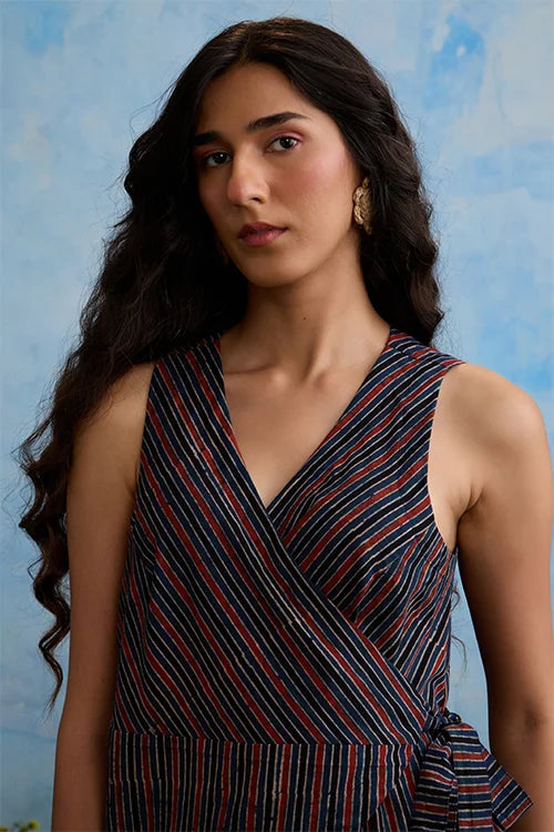 Okhai "Pinstripe" Cotton Ajrakh Sleeveless Wrap Top