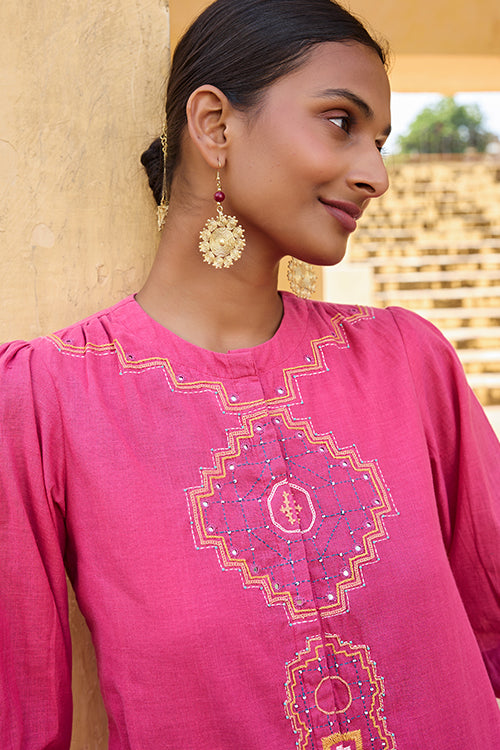 Shikhar Mirrorwork Hand Embroidered Pure Cotton Tunic For Women Online