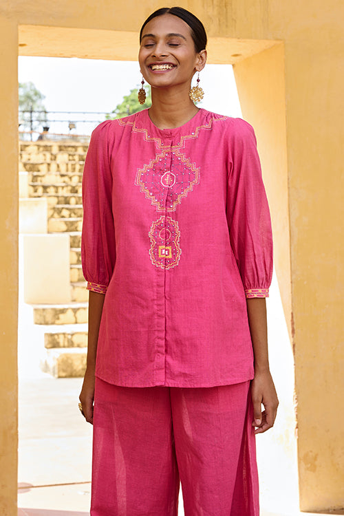 Shikhar Mirrorwork Hand Embroidered Pure Cotton Tunic For Women Online