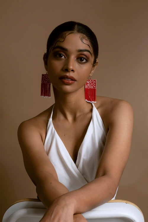 Melo Studio Lal Popat Hand Beaded Earrings
