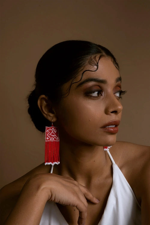 Melo Studio Lal Popat Hand Beaded Earrings