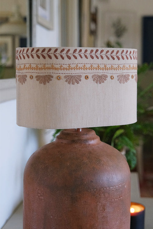 Okhai "Wilderness" Hand-Embroidery and Mirrorwork Pure Cotton Beige Lampshade