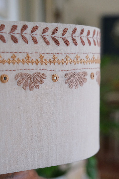 Okhai "Wilderness" Hand-Embroidery and Mirrorwork Pure Cotton Beige Lampshade