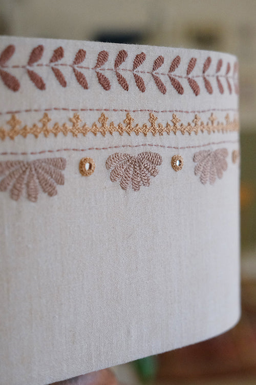 Okhai "Wilderness" Hand-Embroidery and Mirrorwork Pure Cotton Beige Lampshade