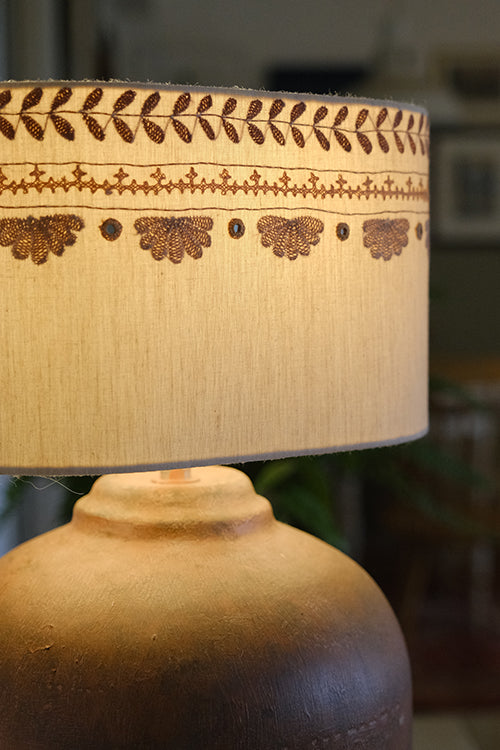 Okhai "Wilderness" Hand-Embroidery and Mirrorwork Pure Cotton Beige Lampshade