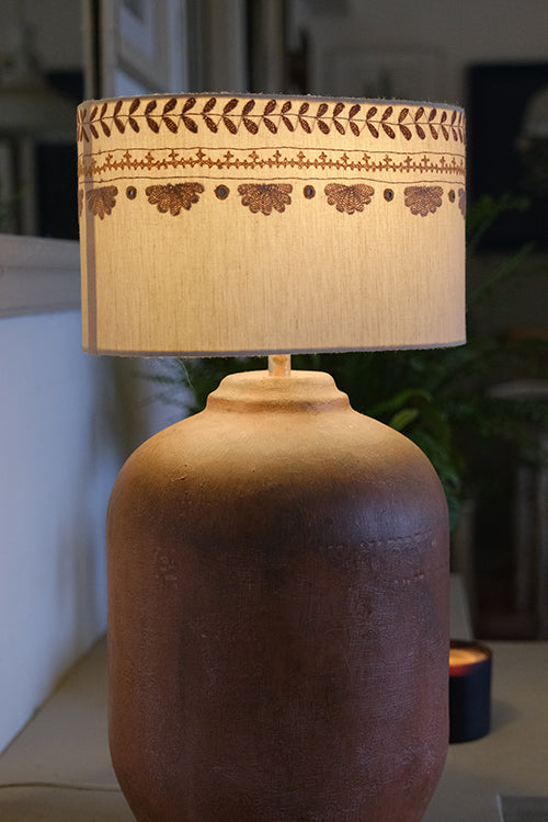 Okhai "Wilderness" Hand-Embroidery and Mirrorwork Pure Cotton Beige Lampshade