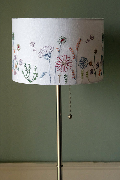 Okhai "Orchid Lane" Hand-Embroidered Pure Linen Off-White Lampshade