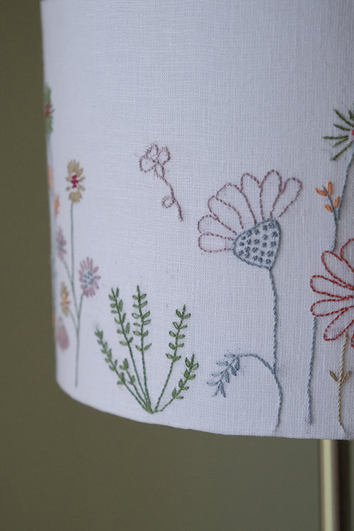 Okhai "Orchid Lane" Hand-Embroidered Pure Linen Off-White Lampshade