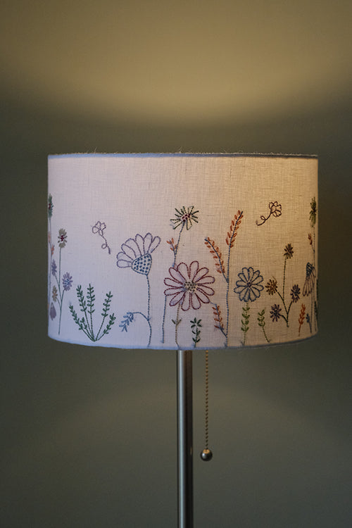 Okhai "Orchid Lane" Hand-Embroidered Pure Linen Off-White Lampshade