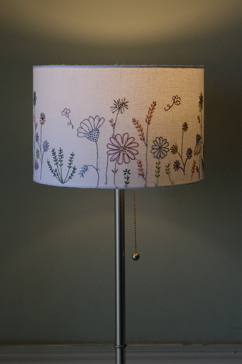 Okhai "Orchid Lane" Hand-Embroidered Pure Linen Off-White Lampshade