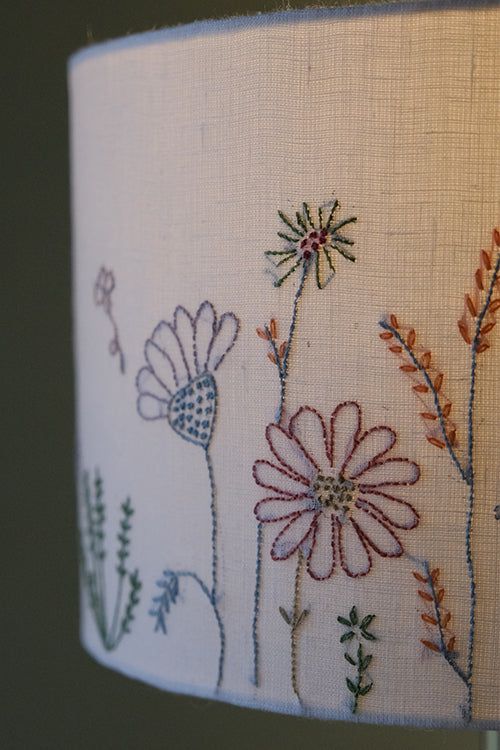 Okhai "Orchid Lane" Hand-Embroidered Pure Linen Off-White Lampshade