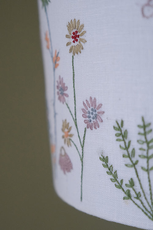 Okhai "Orchid Lane" Hand-Embroidered Pure Linen Off-White Lampshade