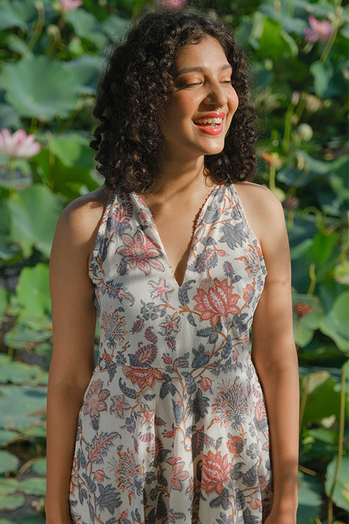 sleeveless dress, hand embroidered dress, printed dress, pure cotton dress