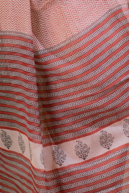 TICH Light & Cool. Bagru Block Printed Kota Doria Saree - Aztec  (Without Blouse Piece)